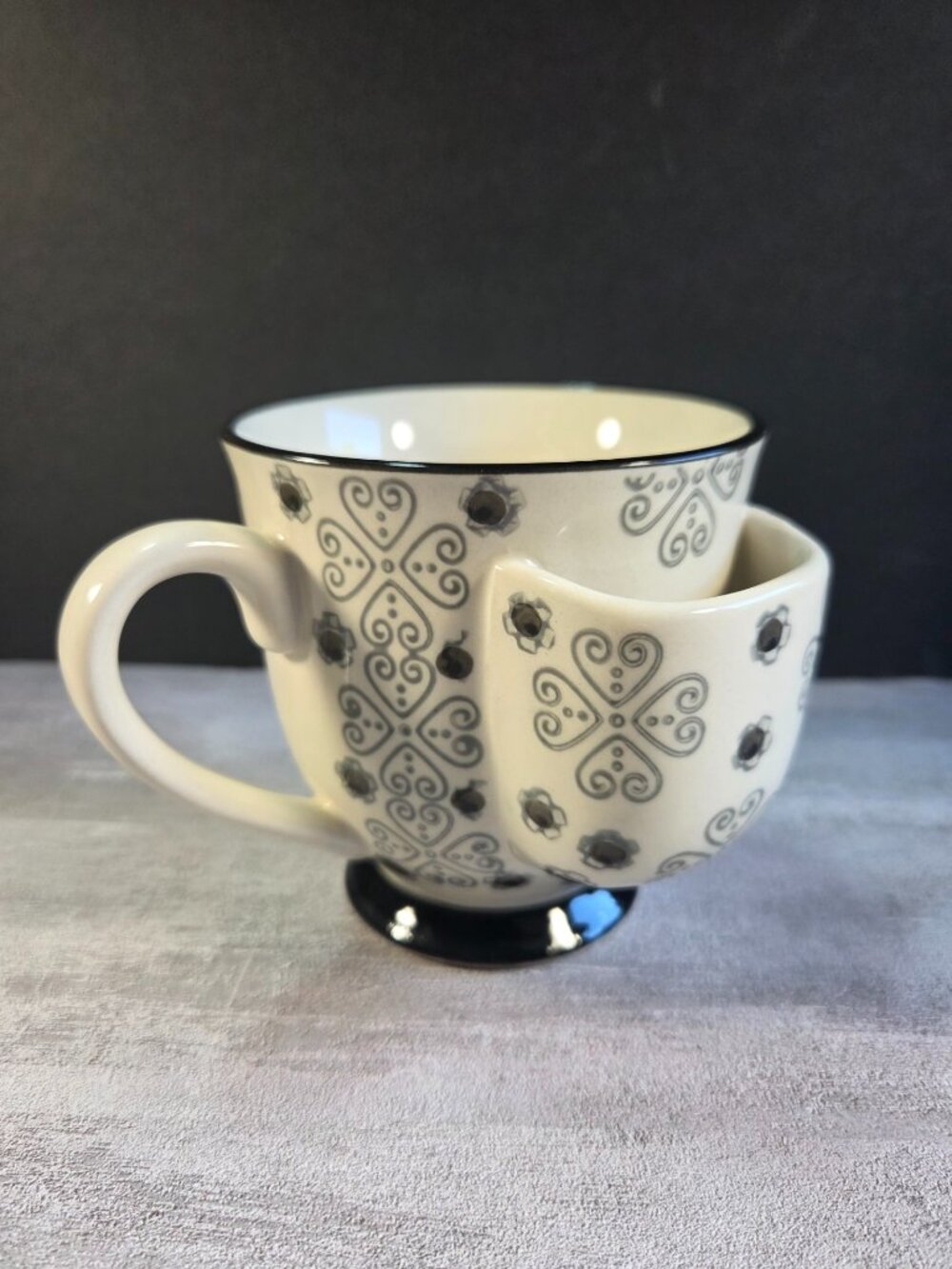 Creative Co-Op Hand Stamped Stoneware Tea Mug w/ Pocket Tea Bag Holder